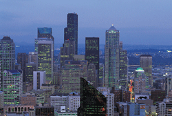 city skyline view at dusk