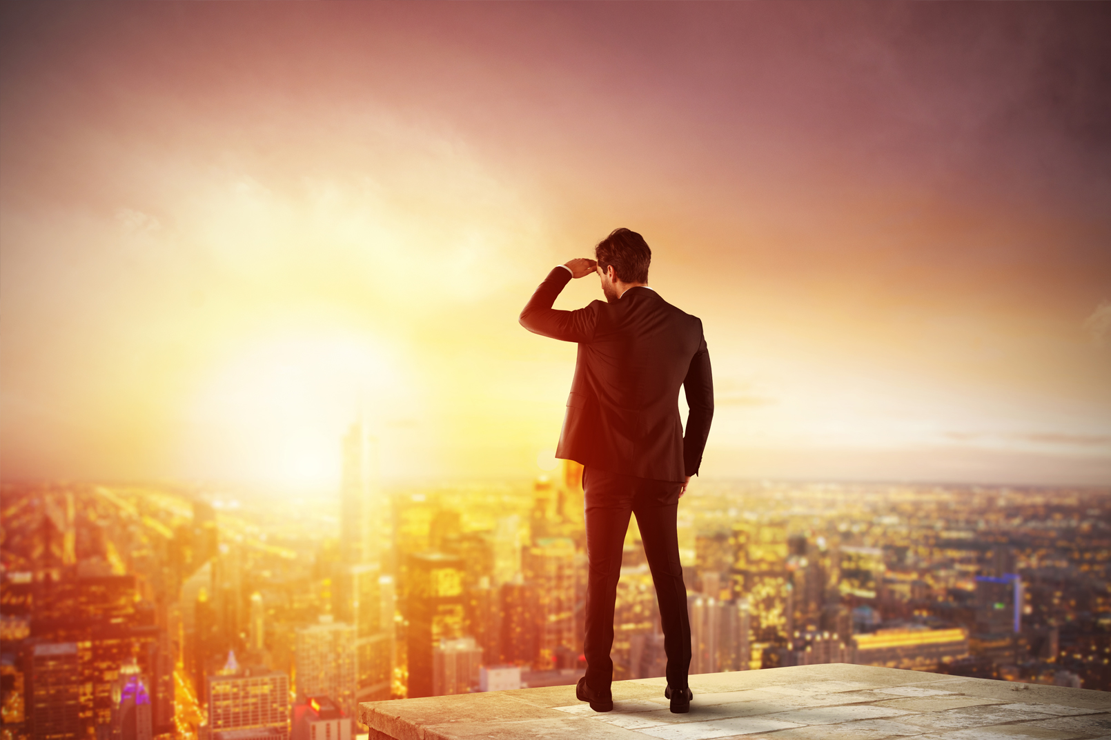 Man gazing into the sunset