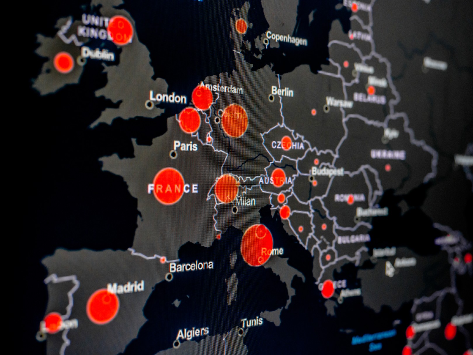 Coronavirus map of Europe