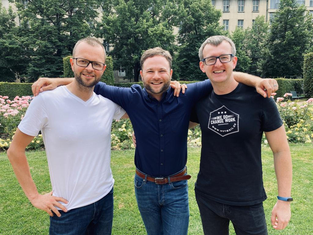 Jakub Krajčovič, investment manager at Sandberg Capital (in the middle), Miroslav Vlasák, CEO of Revolgy (on the right) and Bohuslav Dohnal, founder of Revolgy